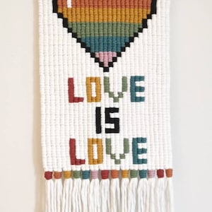 Rainbow Macrame Wall Hanging, Pride Art, Love is Love, Pixel Macrame, LGBTQ+