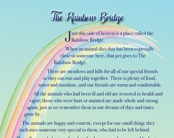 Rainbow Bridge 5x7 CARD Personalizado, enviado por correo, tarjeta de simpatía para perros y gatos, Rainbow Bridge Dog, tarjeta de pérdida de mascotas, la foto es opcional