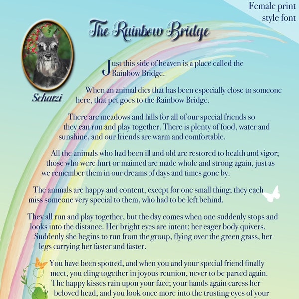 FAST 8X10 Rainbow Bridge Personalized digital download, I place photo you print & frame, Rainbow Bridge dog, Cat, Rainbow Bridge poem