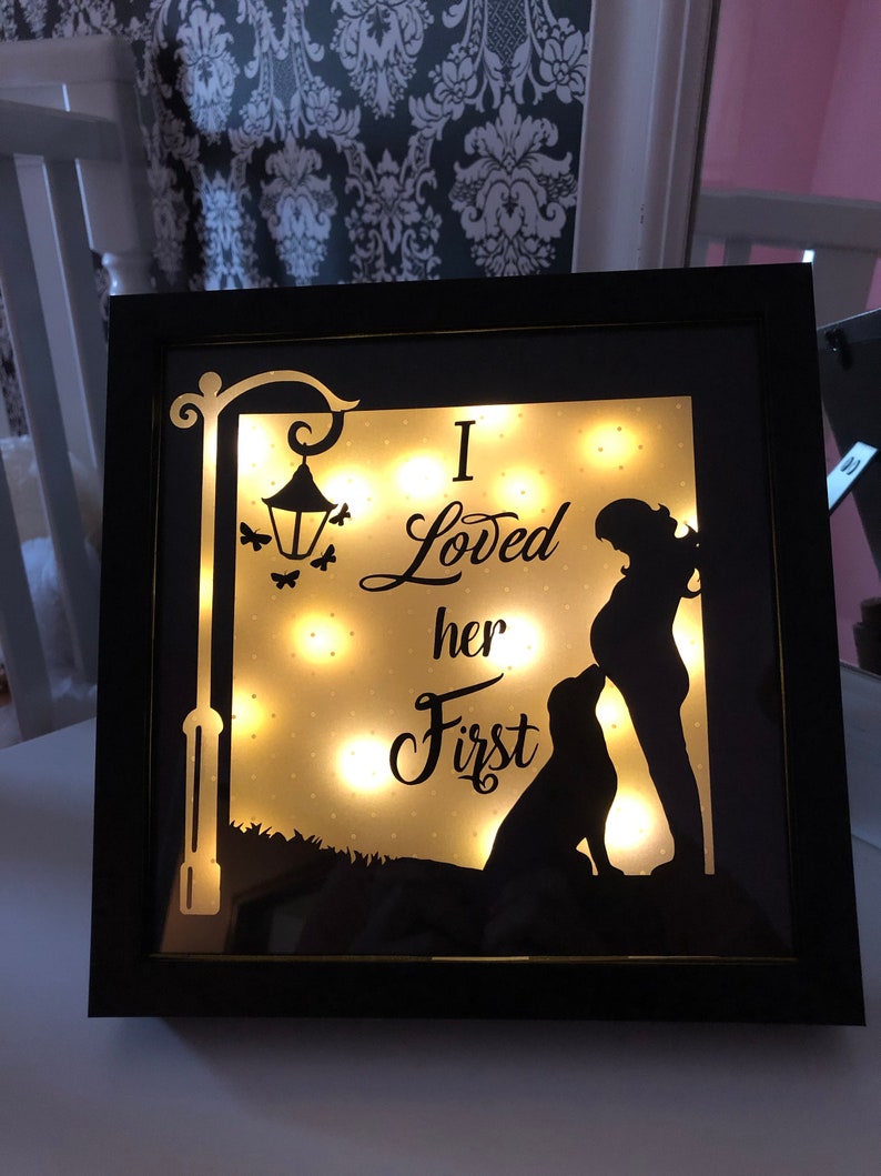 Gift for new mother Baby Shower gift Dog Lover Gift Lighted shadow box Pregnancy gift Lighted Shadow Box