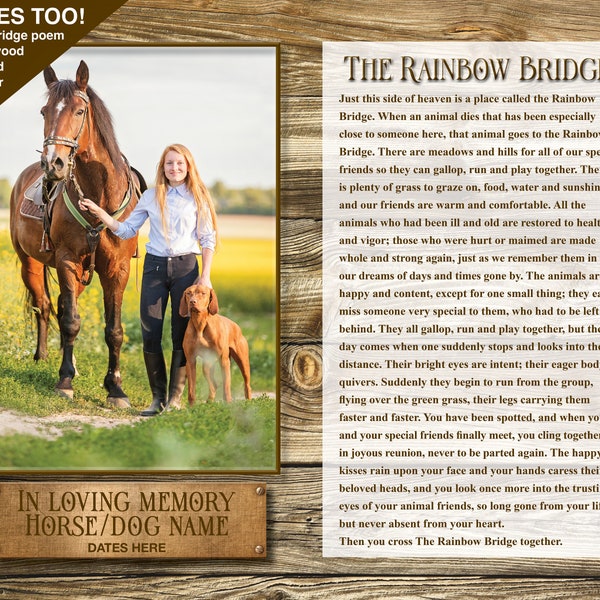 8x10 Horse and dog Farmhouse style Rainbow Bridge Digital download w/photo place holder, , Rainbow Bridge Horse poem