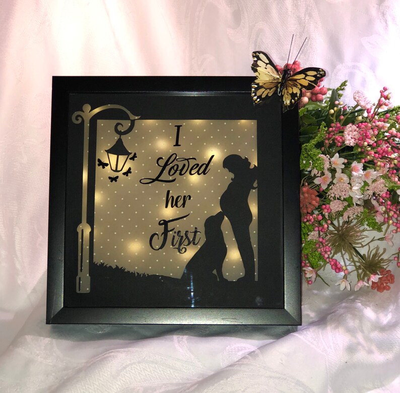 Gift for new mother Baby Shower gift Dog Lover Gift Lighted shadow box Pregnancy gift Lighted Shadow Box