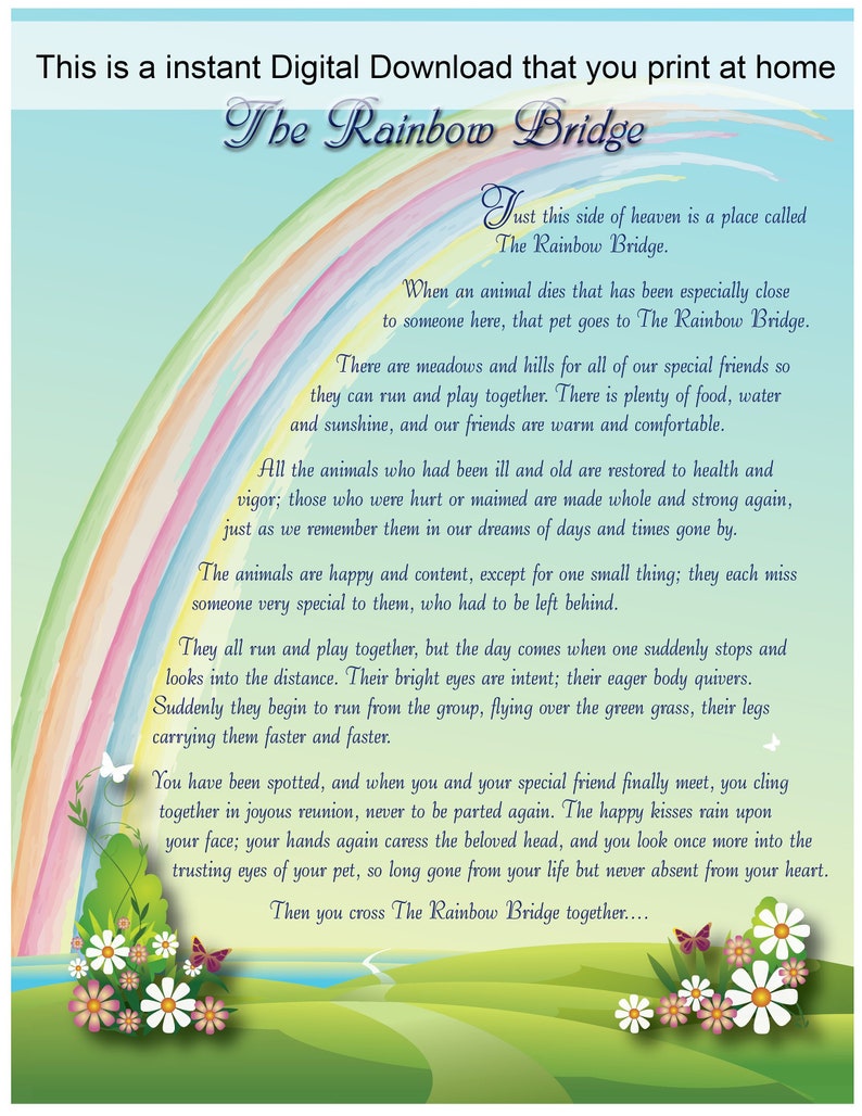 Rainbow Bridge Printable Poem