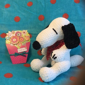 Handmade Crochet Snoopy Dog with red scarf