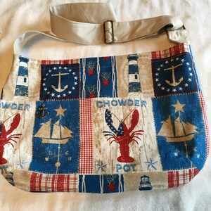 Crossbody sewn fabric  hobo ethnic  bag Sea Style with anchor