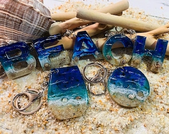 Ocean Beach Keychains Resin Letters Wine Tumbler Key Ring