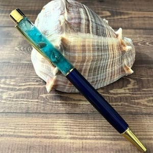 Ocean Beach Themed Snow Globe Pen - Glitzer Floating Ballstone Schreibgerät
