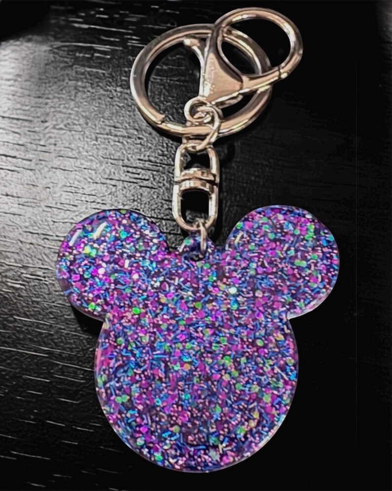 Mouse Ears Custom Glitter Keychain with Optional Bow – Resin Charm image 2