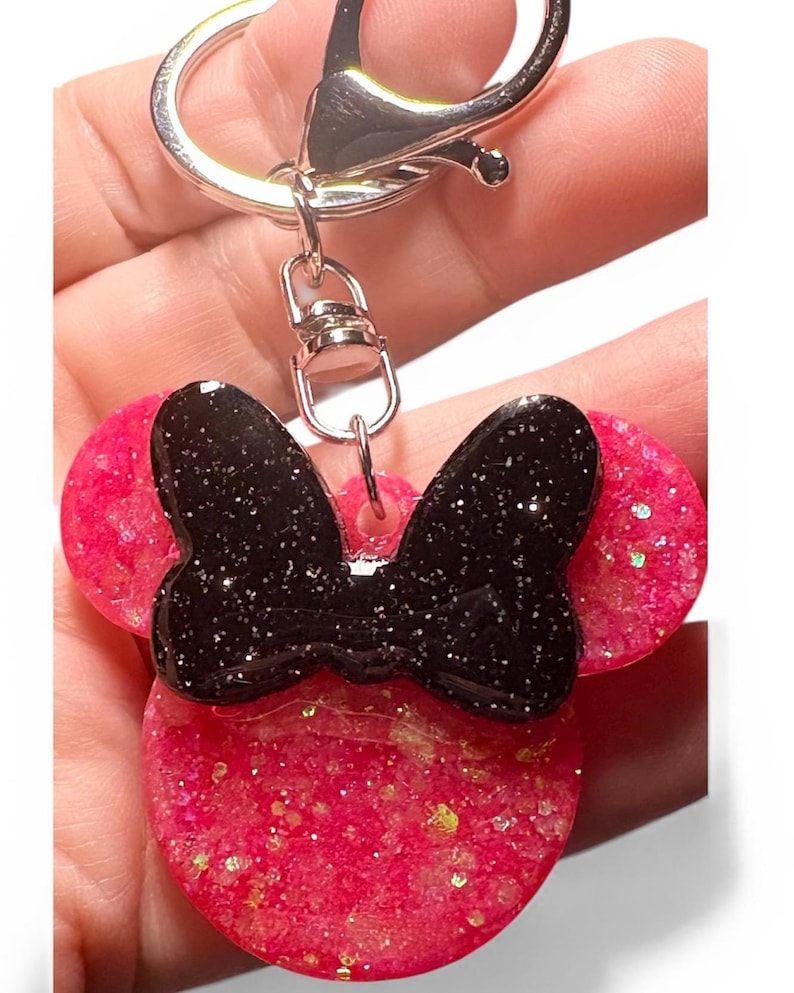 Mouse Ears Custom Glitter Keychain with Optional Bow – Resin Charm image 5