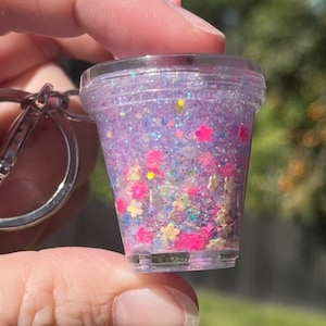 Flower Glitter Snow Globe Tumbler Key Ring Pink Flower Glitter Shaker Keychain