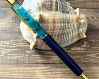 Ocean Beach Themed Snow Globe Pen - Glitter Floating Ballpoint Writing Instrument