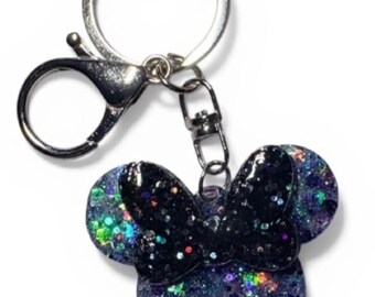 Mouse Ears Keychain with Bow - Glitter Keyring for Purse and Backpack Accessory
