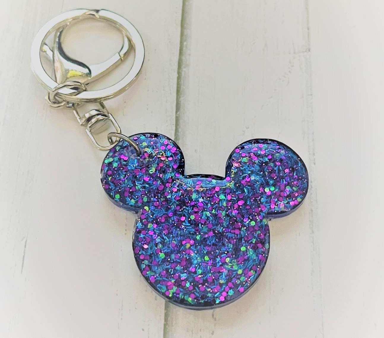 Mouse Ears Custom Keychain Handmade Glitter Acrylic Resin Clip On Purse Backpack Charm