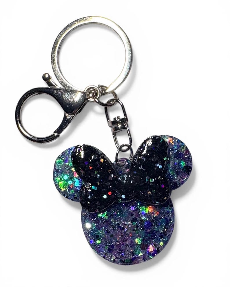 Mouse Ears Custom Glitter Keychain with Optional Bow – Resin Charm image 7