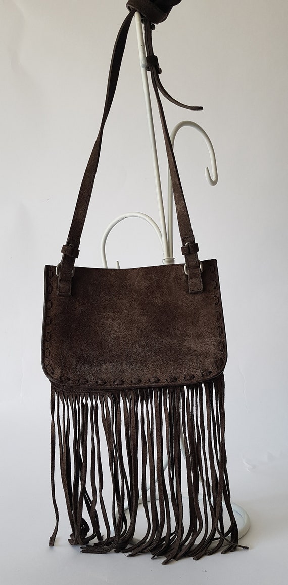 Boho cross body genuine suede bag with fringe - image 3