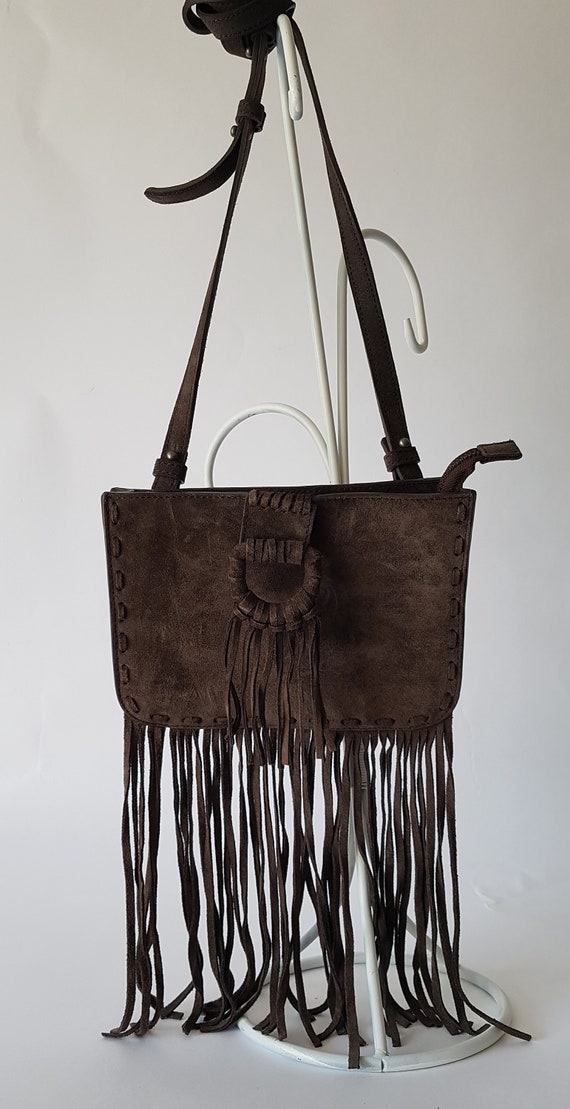 Boho cross body genuine suede bag with fringe