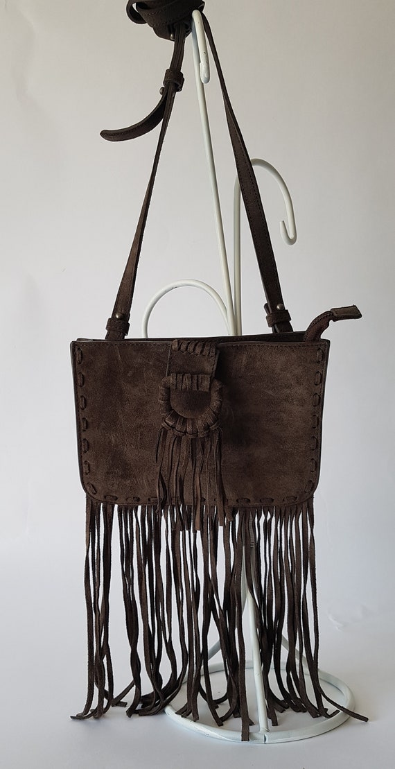 Boho cross body genuine suede bag with fringe - image 1