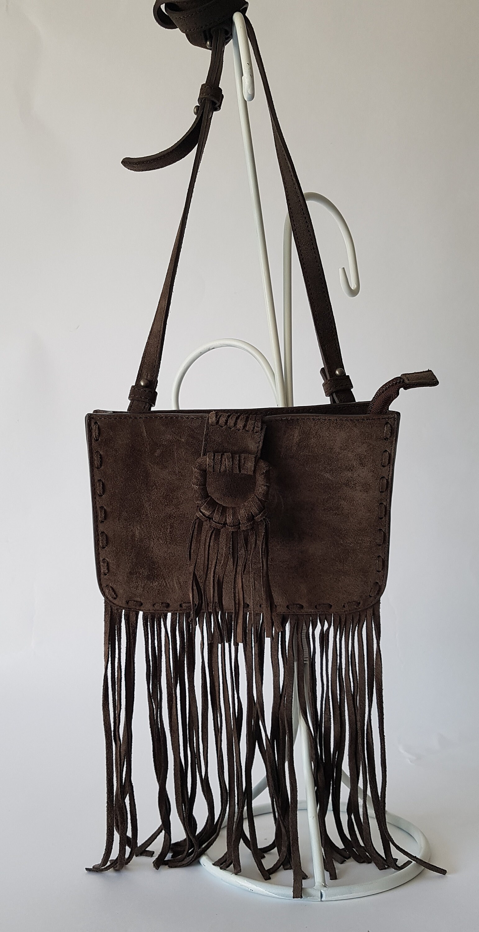 Brown suede cheap fringe bag