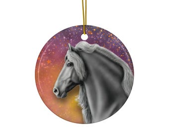 Spirited Friesian Horse Ceramic Holiday Christmas Ornament