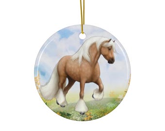 Palomino Draft Horse Stallion Ceramic Holiday Christmas Ornament