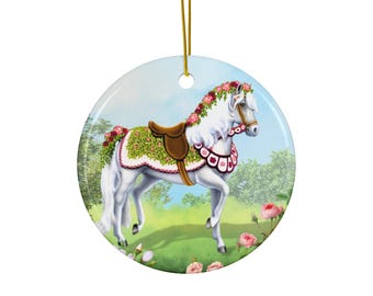 Rose Floral Parade Horse Christmas Holiday Ceramic Ornament