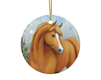 Chestnut Brown Horse Equestrian Ceramic Holiday Christmas Ornament