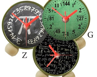Upcycled Tin Can Desk Clock, Math Physics Science Theme