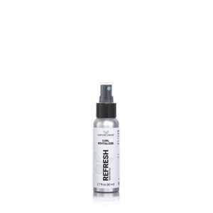 May include: A silver spray bottle with a black cap and a white label. The label says "a simple planet" and "Curl Revitalizer Refresh Unscented 2.7 fl oz (80 ml)"