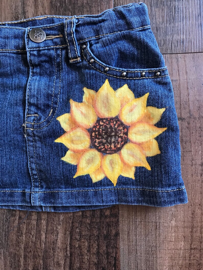 Children/'s Place Sunflower Skirt Denim Skort 24 Mos Hand Painted Clothing Painted Denim