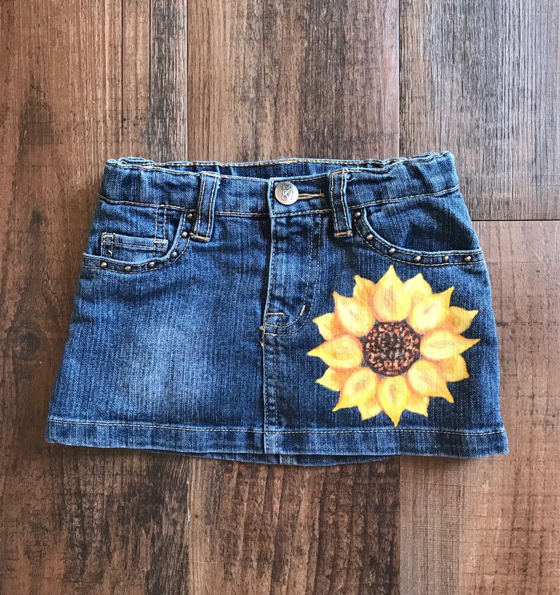 Children/'s Place Sunflower Skirt Denim Skort 24 Mos Hand Painted Clothing Painted Denim