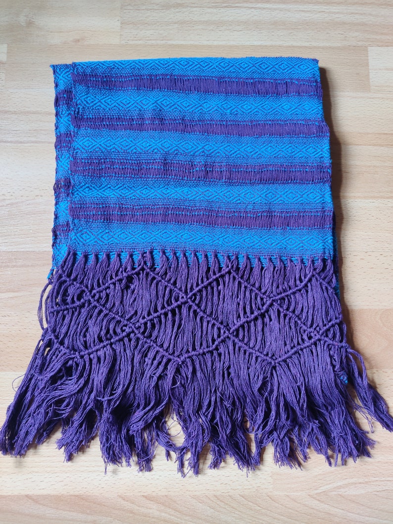 Rebozo Mexicano, authentischer mexikanischer Rebozo, handgefertigter Schal, Schal, 2 m, Doula, Hebamme, Schließen der Knochen, Geburt, Schwangerschaft, Postpartum Purple-Turquoise