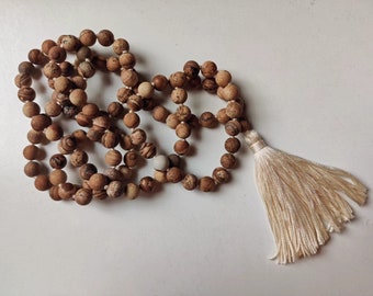 108 Perle 8mm Matte Bilder Jaspis Mala Meditation Yoga Edelstein Halskette