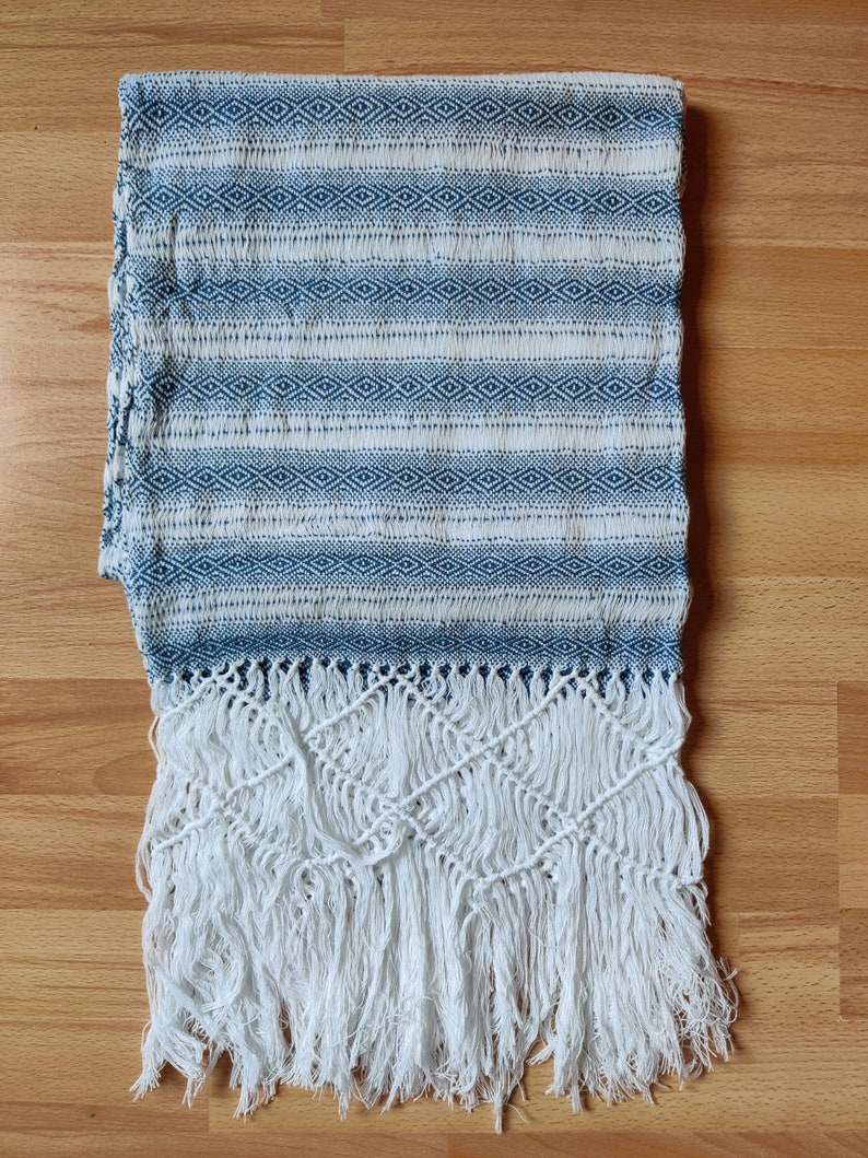 Rebozo Mexicano, authentischer mexikanischer Rebozo, handgefertigter Schal, Schal, 2 m, Doula, Hebamme, Schließen der Knochen, Geburt, Schwangerschaft, Postpartum Ivory-Teal