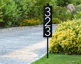 Staked House Number Sign for Yard | Pre-Assembled Lawn or Driveway or Yard Sign - Address Sign with Post