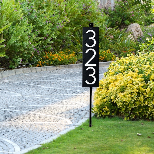 Staked House Number Sign for Yard | Pre-Assembled Lawn or Driveway or Yard Sign - Address Sign with Post