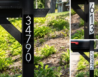 Custom Address Number Sign for Mailbox Post – Reflective or Black or White - 18" x 3.5" Vertical Sign - Fits on 4x4 Mailbox Post