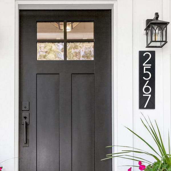 Personalized House Number Sign, Modern Herringbone Address Plaque, 20” x 5.5", Made in USA