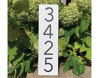 Personalized Address Sign, Modern Herringbone House Number Plaque 20" x 5.5", Made in USA