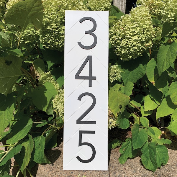 Personalized Address Sign, Modern Herringbone House Number Plaque 20" x 5.5", Made in USA