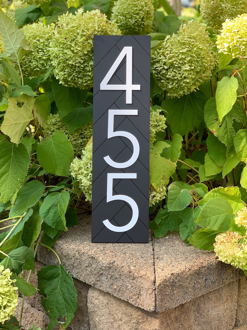 Custom Address Number Sign 20 x 5.5 Black or White Vertical or Horizontal Made in USA image 1