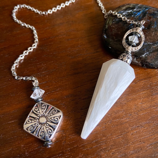 Scolecite and Herkimer Diamond Pendulum - Made to Order - Free US Shipping!