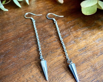 Stainless Steel Spike Drop Earrings - Made to Order - Free US Shipping - Spike Dangle Earrings