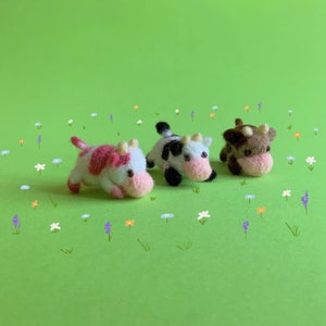 MADE TO ORDER! Handmade needle felted miniature Strawberry / Milk /Chocolate Cow – art doll – phone charm – dust plug – bookmark – pendant