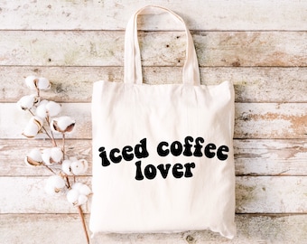 Reusable tote bag, eco friendly bag, bags tote, sustainability, market tote, shopping bag, ice coffee lover, cotton tote, tote bags canvas