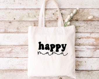 Reusable tote bag, eco friendly bag, canvas bag, sustainability, market tote, shopping bag, happy mama