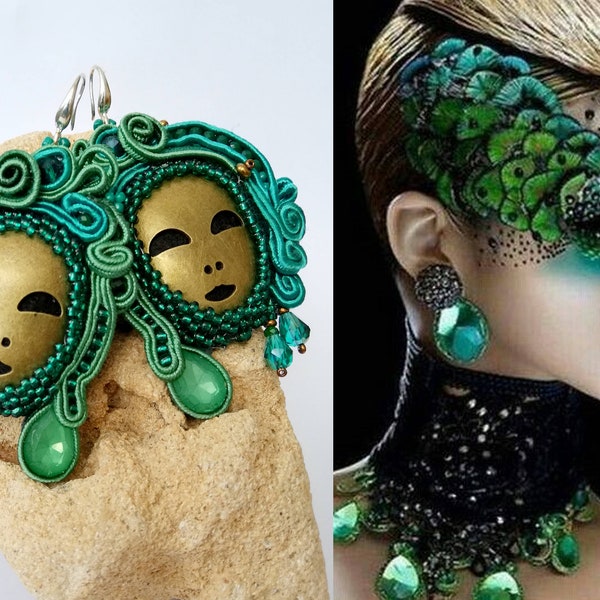 Smaragdgrün Soutache Ohrringe