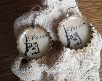 Earrings Paris made of crown caps with motif