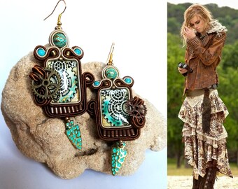 Statement Boho earrings with metal components.