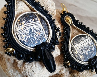 Gold Black Soutache Earrings