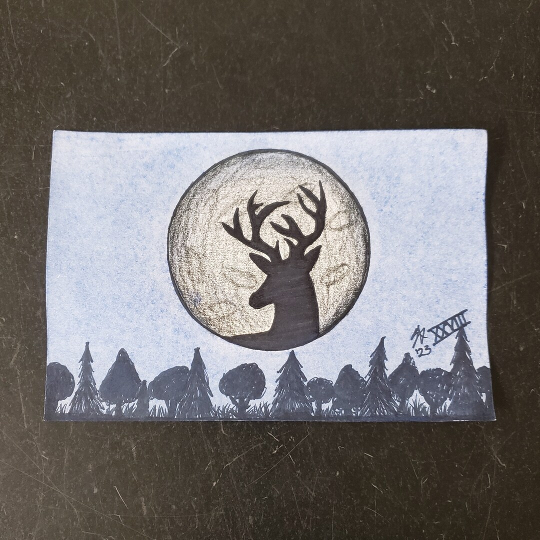 Hunted Moon Drawing Hunters Moon Original Drawing - Etsy